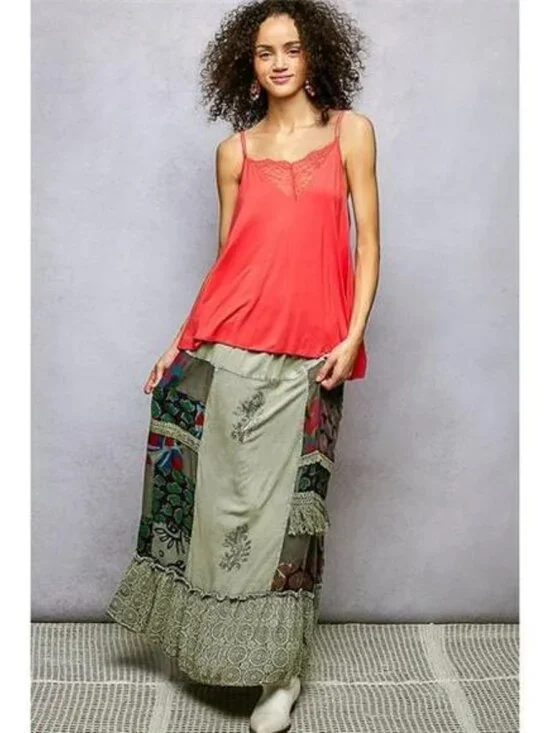 POL Printed Patchwork Embroidered Ruffled Skirt - Picture 4 of 7